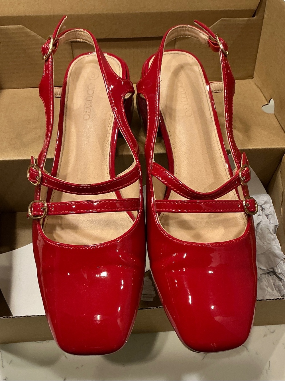 Red Patent Slingback Mary Jane Heels by Contigo